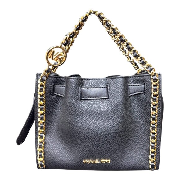 Michael Kors Mina Jet Set Chain Small Black Pebbled Leather Hobo Crossbody Bag - Picture 1 of 11